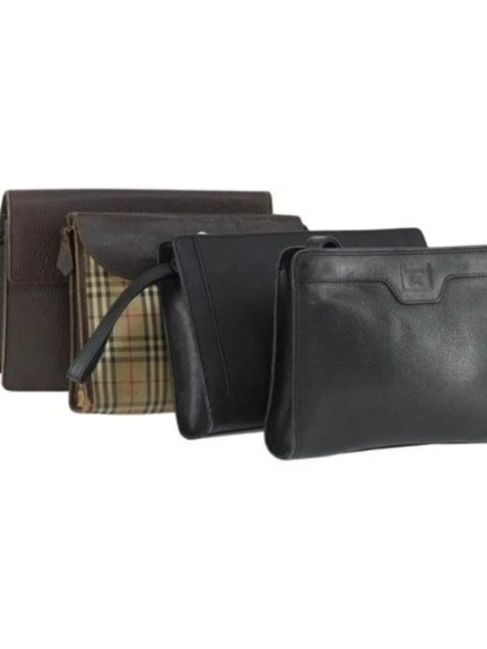 BURBERRY Clutch Bag Leather Canvas 4 Set Black Beige Auth bs32140